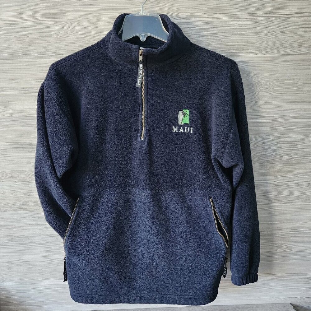 Polar Graphic Vtg Blue Embroidered Maui Hawaii 1/4 Zip Pullover Fleece USA Made